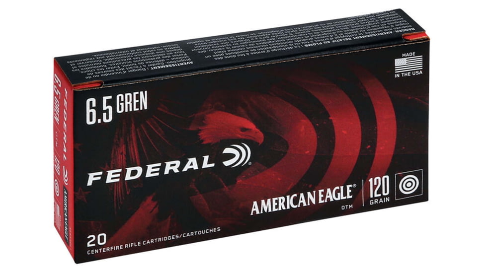 Federal Premium American Eagle Rifle 6.5 Grendel 120 Grain Open Tip Match Brass Cased Centerfire Rifle Ammunition, 20 Rounds, AE65GDL1