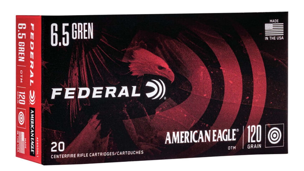 Federal Premium American Eagle Rifle 6.5 Grendel 120 Grain Open Tip Match Brass Centerfire Rifle Ammo, 20 Rounds, AE65GDL1