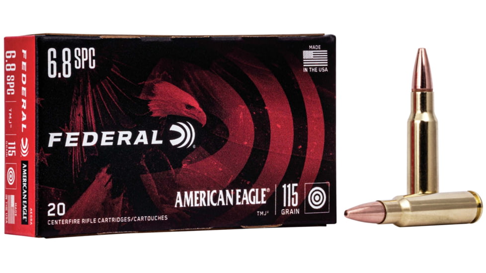 Federal Premium American Eagle Rifle 6.8 SPC 115 Grain Total Metal Jacket Brass Cased Centerfire Rifle Ammo, 20 Rounds, AE68A