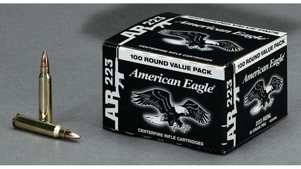 Federal Premium American Eagle Rifle Ammo, .223 Remington, Full Metal Jacket Boat Tail, 55 grain, 100 Rounds, AE223BL