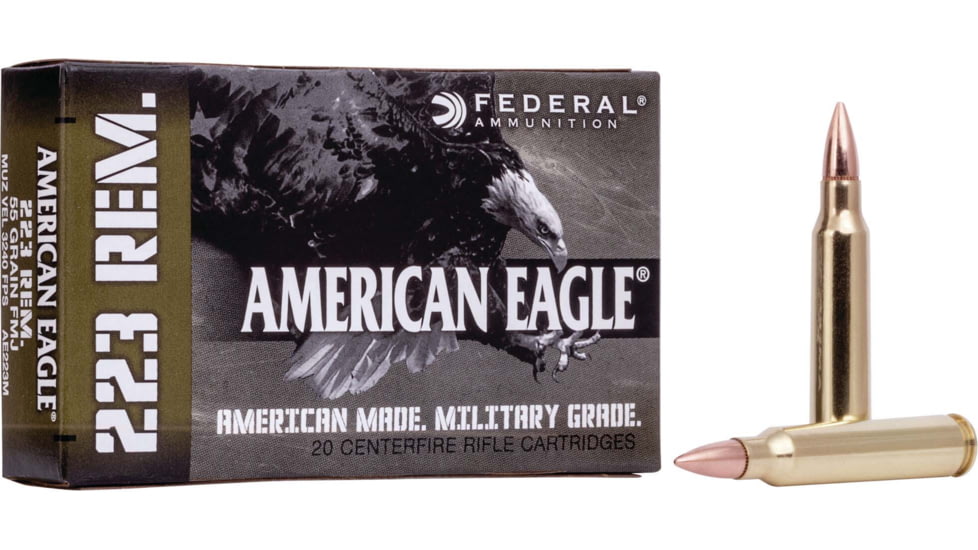 Federal Premium American Eagle Rifle Ammo, .223 Remington, Full Metal Jacket Boat Tail, 55 grain, 1020 ft/s, 20 Rounds, AE223M