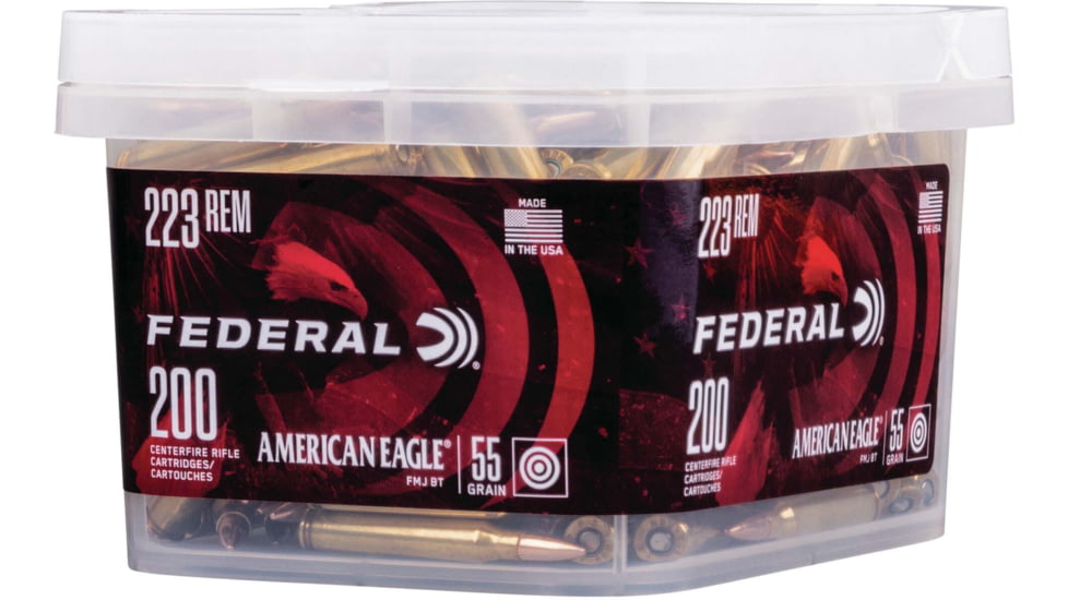Federal Premium American Eagle Rifle Ammo, .223 Remington, Full Metal Jacket Boat Tail, 55 grain, 200 Rounds, AE223BUK1