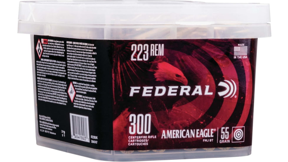 Federal Premium American Eagle Rifle Ammo, .223 Remington, Full Metal Jacket Boat Tail, 55 grain, 300 Rounds, AE223BUK