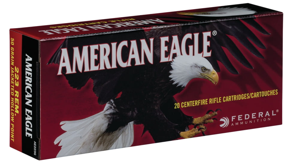 Federal Premium American Eagle Rifle Ammo, .223 Remington, Jacketed Hollow Point, 50 grain, 20 Rounds, AE223G