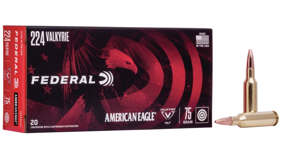 Federal Premium .224 Valkyrie 75 Grain Total Metal Jacket Centerfire Rifle Ammo, 20 Rounds, AE224VLK1