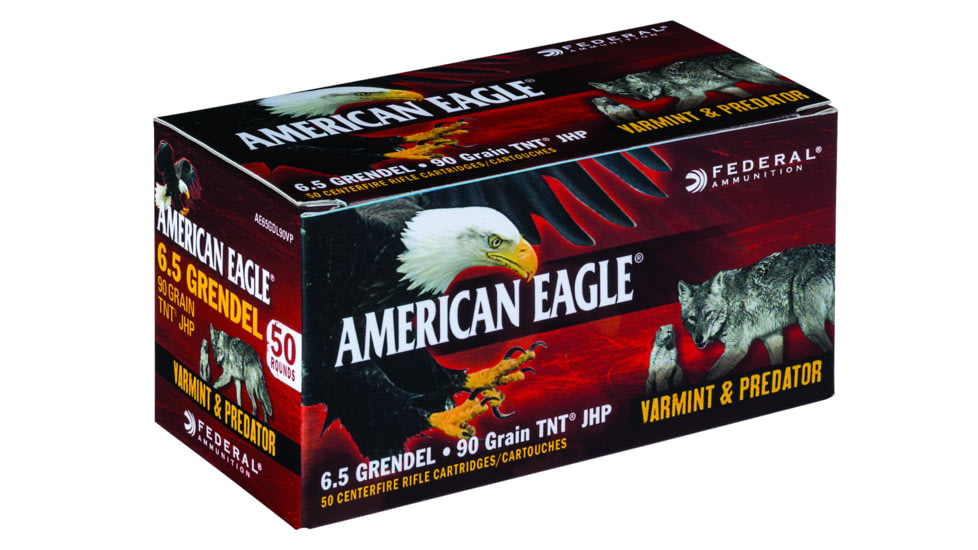 Federal Premium VARMinT / PREDATOR 6.5mm Grendel 90 Grain TNT Jacketed Hollow Point Centerfire Rifle Ammo, 50 Rounds, AE65GDL90VP
