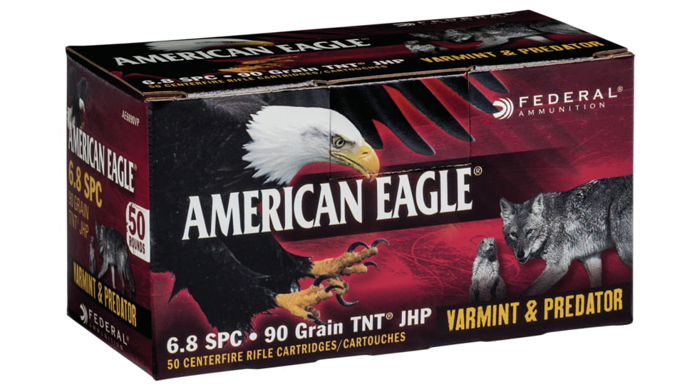 Federal Premium American Eagle Rifle Ammo, 6.8mm Remington SPC, Jacketed Hollow Point, 90 grain, 50 Rounds, AE6890VP