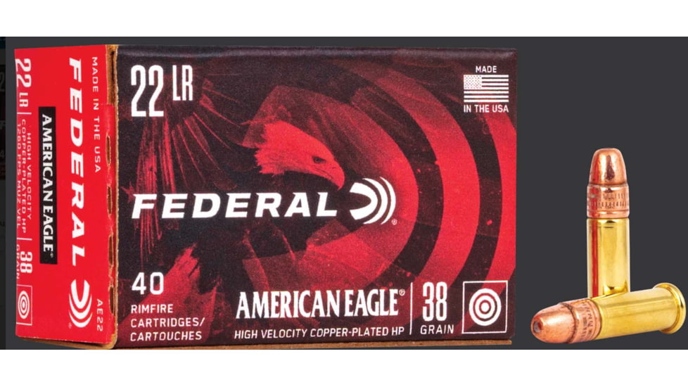 Federal Premium American Eagle Rimfire .22 Long Rifle 38 Grain Jacketed Hollow Point Rimfire Ammo, 40 Rounds, AE 22