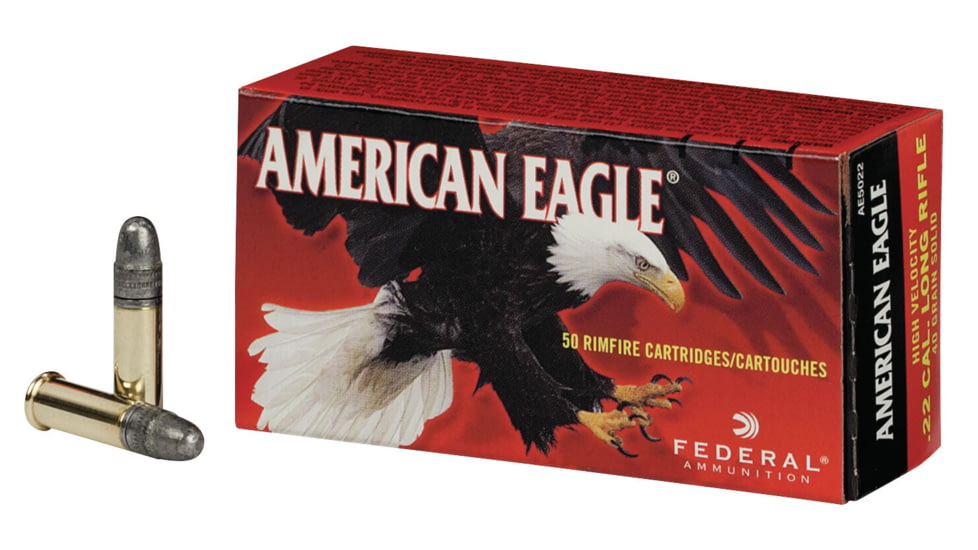Federal Premium American Eagle Rimfire Ammo, .22 Long Rifle, Lead Round Nose, 40 grain, 50 Rounds, AE5022
