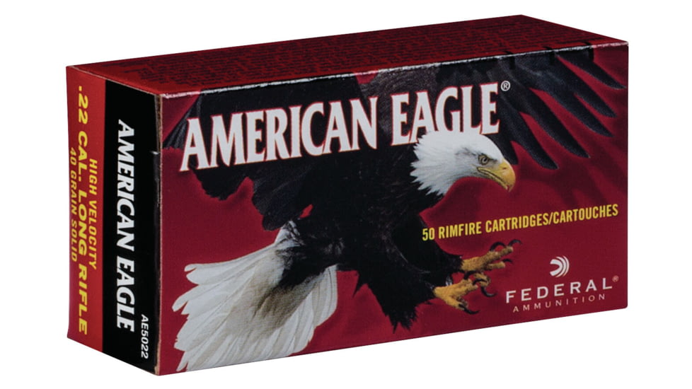 Federal Premium American Eagle Rimfire Ammo, .22 Long Rifle, Lead Round Nose, 40 grain, 50 Rounds, AE5022