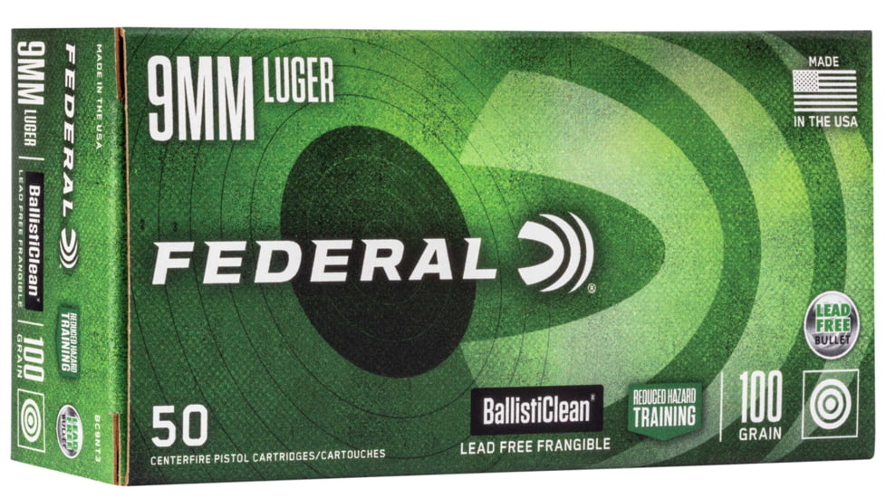Federal Premium American Eagle Syntech 9 mm Luger 100 Grain Non-Lead Brass Cased Centerfire Pistol Ammo, 50 Rounds, BC9NT3