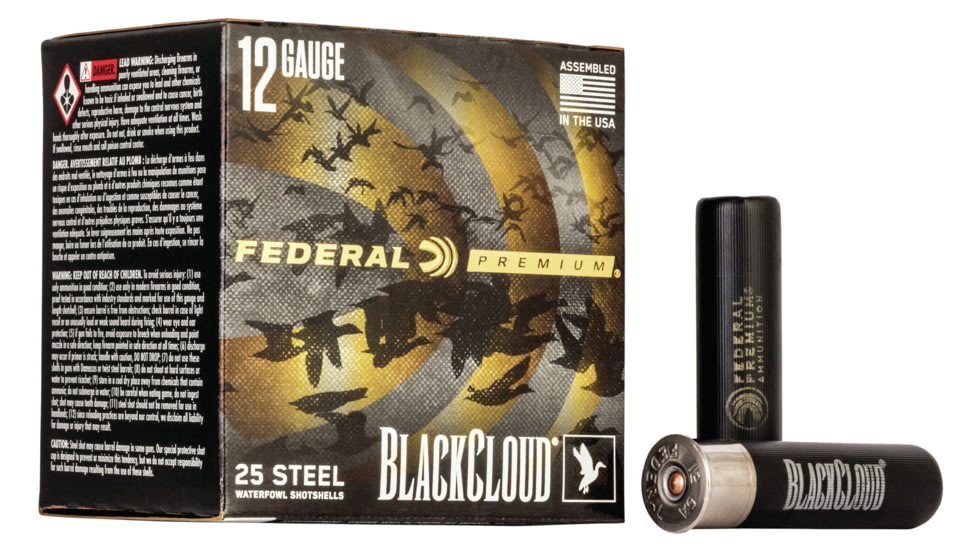 Federal Premium Black Cloud FS Steel 12 Gauge 1 1/2oz 3 1/2oz Shotgun Ammo, BB Shot, 25 Rounds, PWBX134 3