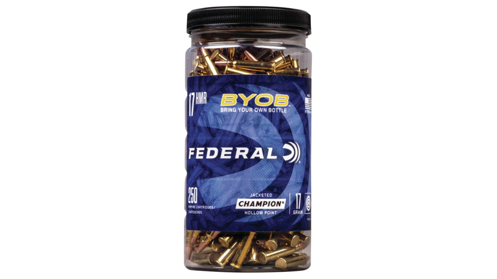 Federal Premium BYOB .17 Hornady Magnum Rimfire 17 Grain Jacketed Hollow Point Rimfire Ammo, 250 Rounds, 770BTL250
