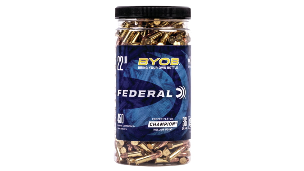 Federal Premium BYOB .22 Long Rifle 36 Grain Copper Plated Hollow Point Rimfire Ammo, 450 Rounds, 750BTL450
