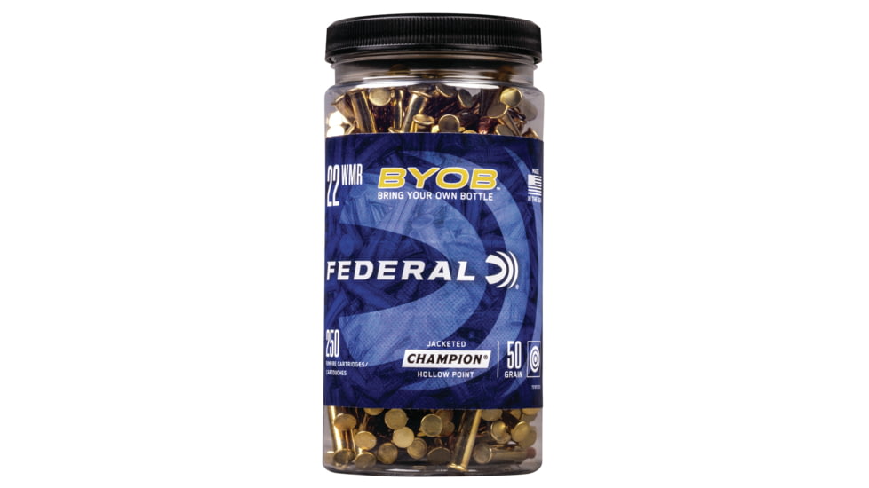 Federal Premium BYOB .22 Winchester Magnum Rimfire 50 Grain Jacketed Hollow Point Rimfire Ammo, 250 Rounds, 757BTL250