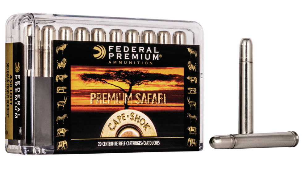 Federal Premium CAPE-SHOK .458 Lott 500 Grain Trophy Bonded Bear Claw Centerfire Rifle Ammo, 20 Rounds, P458LT1