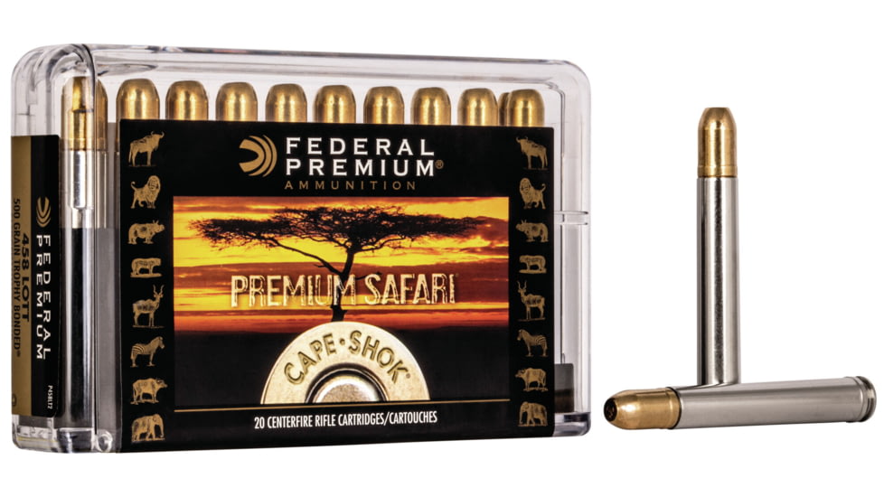 Federal Premium CAPE-SHOK .458 Lott 500 Grain Trophy Bonded Sledgehammer Solid Centerfire Rifle Ammo, 20 Rounds, P458LT2