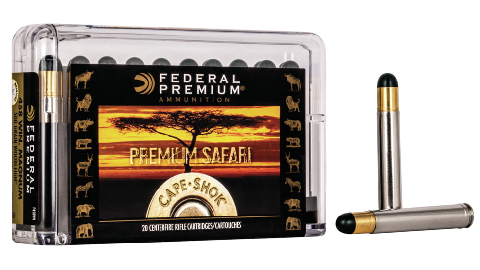 Federal Premium Cape-Shok Rifle Ammo, .458 Winchester Magnum, Woodleigh Hydro Solid, 500 grain, 20 Rounds, P458WH
