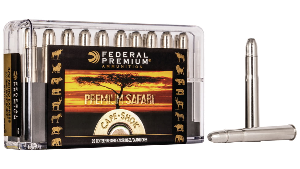 Federal Premium CAPE-SHOK .470 Nitro Express 500 Grain Trophy Bonded Bear Claw Centerfire Rifle Ammo, 20 Rounds, P470T1