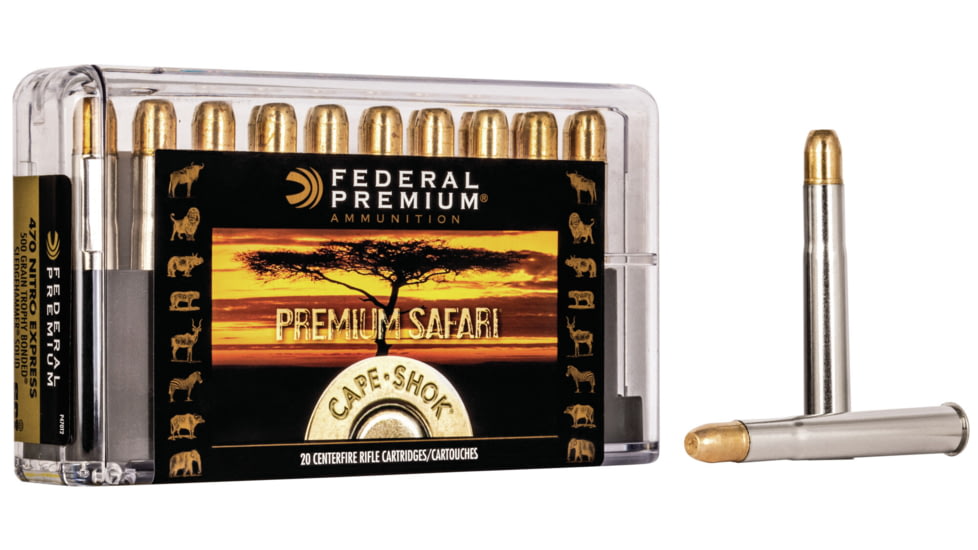 Federal Premium CAPE-SHOK .470 Nitro Express 500 Grain Trophy Bonded Sledgehammer Solid Centerfire Rifle Ammo, 20 Rounds, P470T2