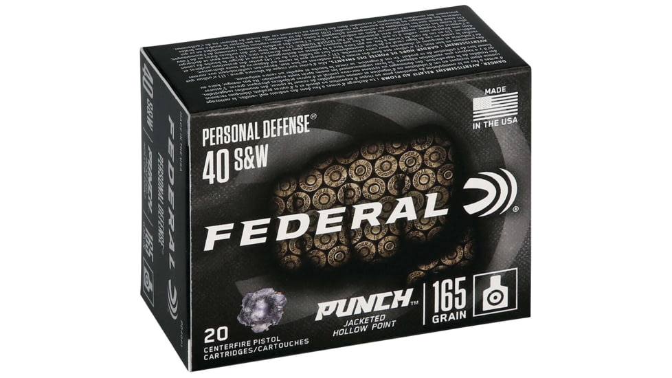 Federal Premium Centerfire Handgun Ammunition .40 S&amp;W 165 grain Jacketed Hollow Point Centerfire Pistol Ammo, 20 Rounds, PD40P1