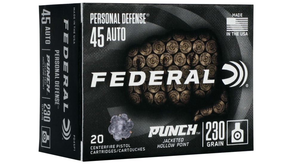 Federal Premium Centerfire Handgun Ammunition .45 ACP 230 grain Jacketed Hollow Point Centerfire Pistol Ammo, 20 Rounds, PD45P1