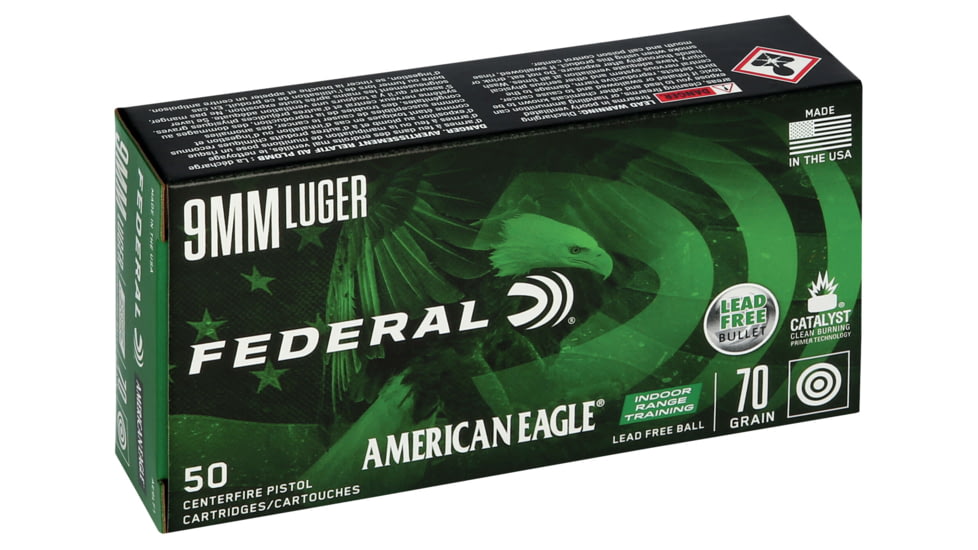 Federal Premium Centerfire Handgun Ammunition 9 mm Luger 70 grain Lead-Free Ball Centerfire Pistol Ammo, 50 Rounds, AE9LF1