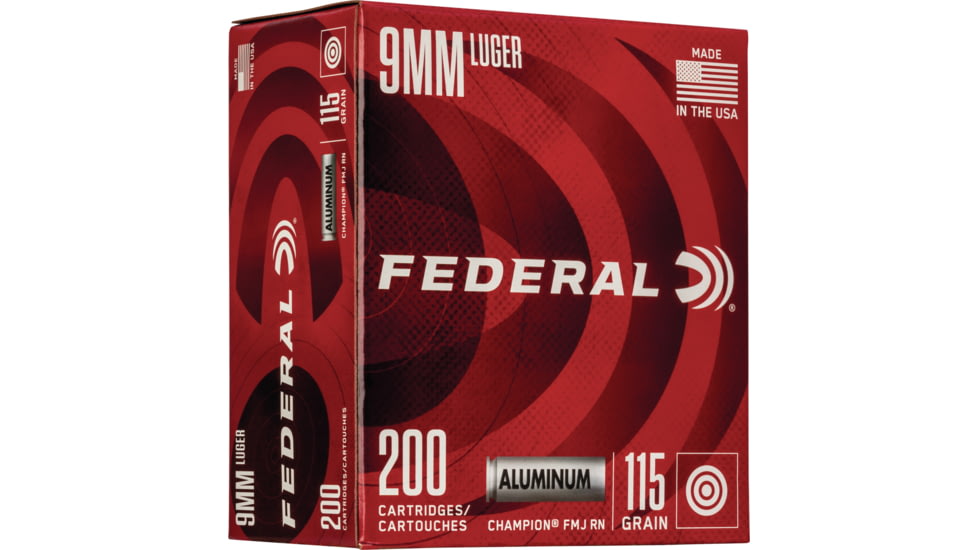 Federal Premium Champion Aluminum Pistol Ammo, 9 mm Luger, Full Metal Jacket, 115 grain, 200 Rounds, CAL9115200