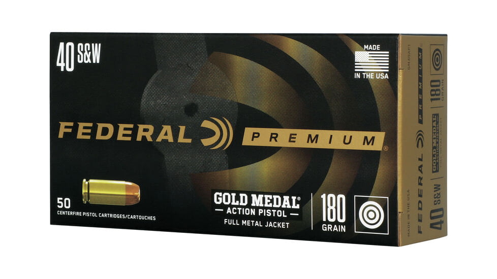 Federal Premium Gold Medal Action Pistol .40 S&amp;W 180grain Full Metal Jacket Flat Nose Brass Pistol Ammo, 50 Rounds, GM40AP1