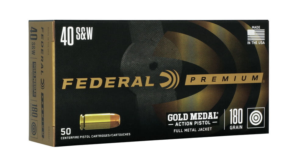 Federal Premium Gold Medal Action Pistol .40 S&amp;W 180 Grain Full Metal Jacket Flat Nose Brass Cased Pistol Ammo, 50 Rounds, GM40AP1