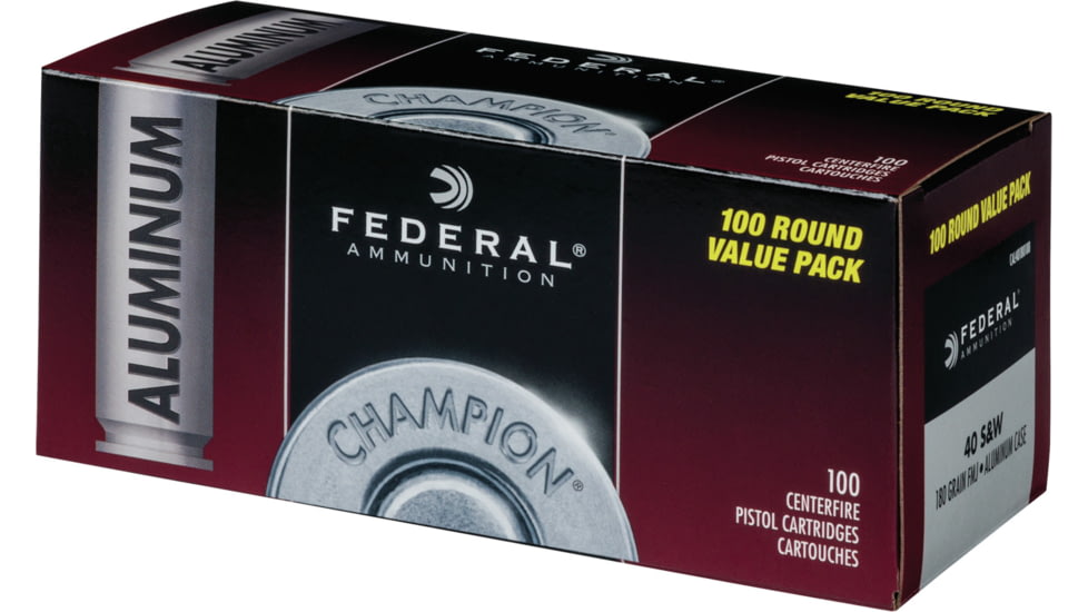Federal Premium Champion Training Aluminum Pistol Ammo, .40 S&amp;W, Full Metal Jacket, 180 grain, 100 Rounds, CAL40180100