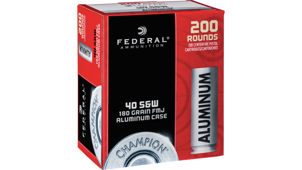 Federal Premium Champion Training Aluminum Pistol Ammo, .40 S&amp;W, Full Metal Jacket, 180 grain, 200 Rounds, CAL40180200