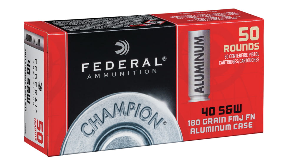 Federal Premium Champion Training Aluminum Pistol Ammo, .40 S&amp;W, Full Metal Jacket, 180 grain, 50 Rounds, CAL40180