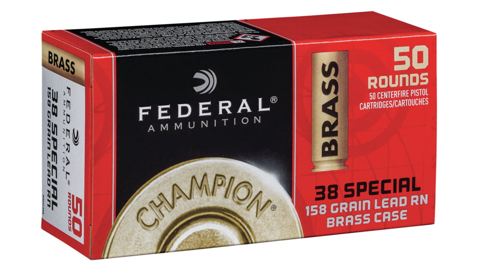 Federal Premium Champion Training Pistol Ammo, .38 Special, Jacketed Soft Point, 158 grain, 50 Rounds, WMAE38B
