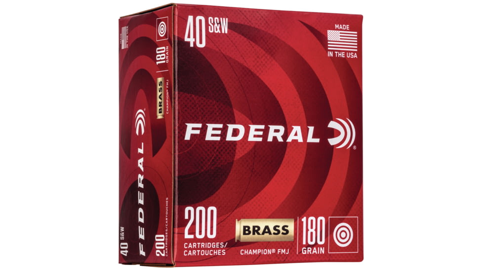 Federal Premium Champion Training 40 S&amp;W 180 Grain Full Metal Jacket Brass Cased Brass Centerfire Pistol Ammo, 200 Round, WM52232