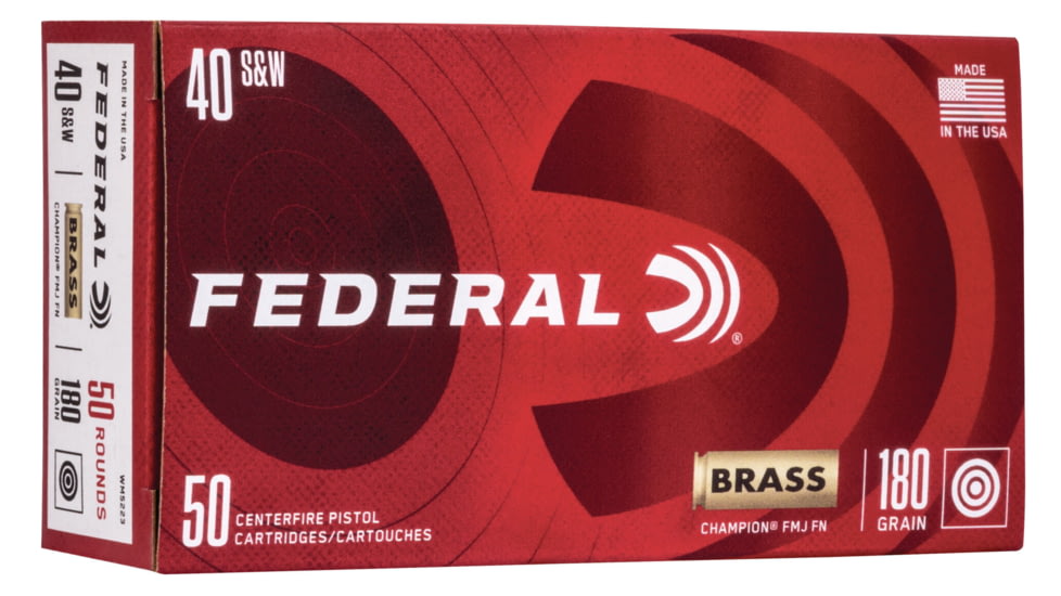 Federal Premium Brass Centerfire .40 S&amp;W 180 grain Full Metal Jacket Brass Centerfire Pistol Ammo, 50 Rounds, WM5223