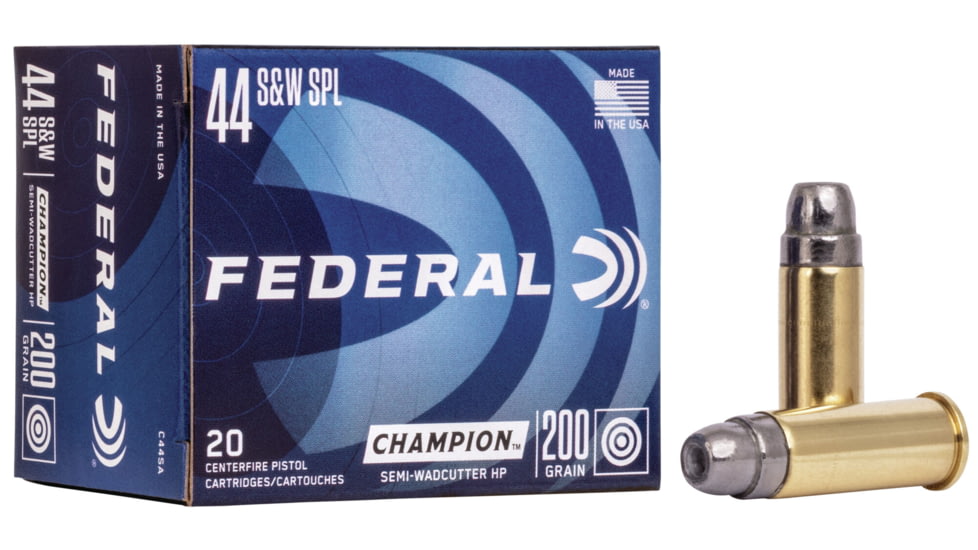 Federal Premium Champion Training 44 Special 200 Grain Semi-Wadcutter Hollow Point Brass Cased Centerfire Pistol Ammo, 20 Rounds, C44SA