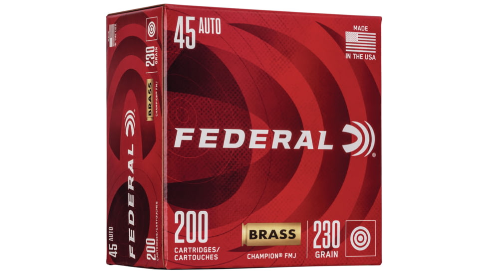 Federal Premium, .45 ACP, 230 Grain, Full Metal Jacket, Brass, Centerfire Pistol Ammo, 200 Round, WM52332