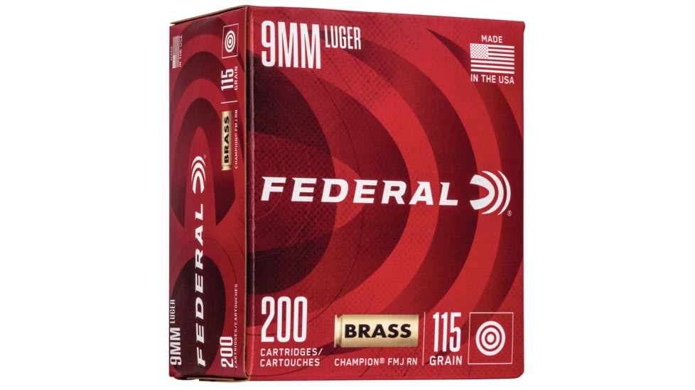 Federal Premium, 9 mm Luger, 115 grain, Full Metal Jacket, Brass, Centerfire Pistol Ammo, 200 Rounds, WM51992