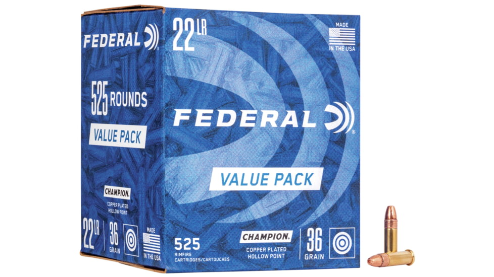 Federal Premium Champion Training - Rimfire .22 Long Rifle 36 Grain Copper Plated Hollow Point Rimfire Ammo, 525 Rounds, 745