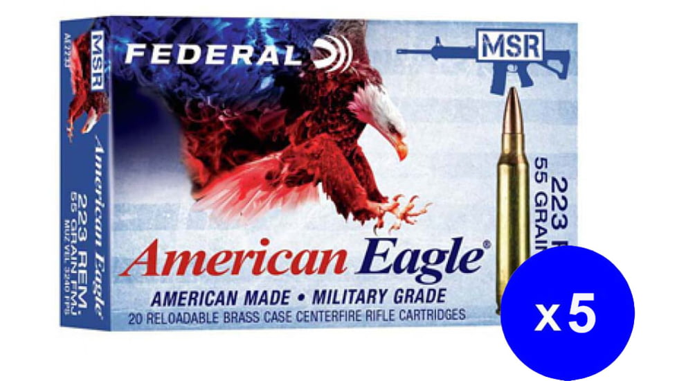 Federal Premium Federal Premium, .223 Remington, 55 Grain, Full Metal Jacket Boat Tail, Brass, Centerfire Rifle Ammo, 100 Rounds