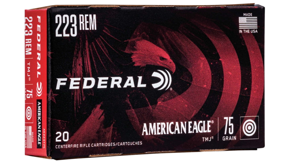 Federal Premium , .223 Remington, 75 Grain, Total Metal Jacket, Rifle Ammo, 20 Rounds, AE223T75