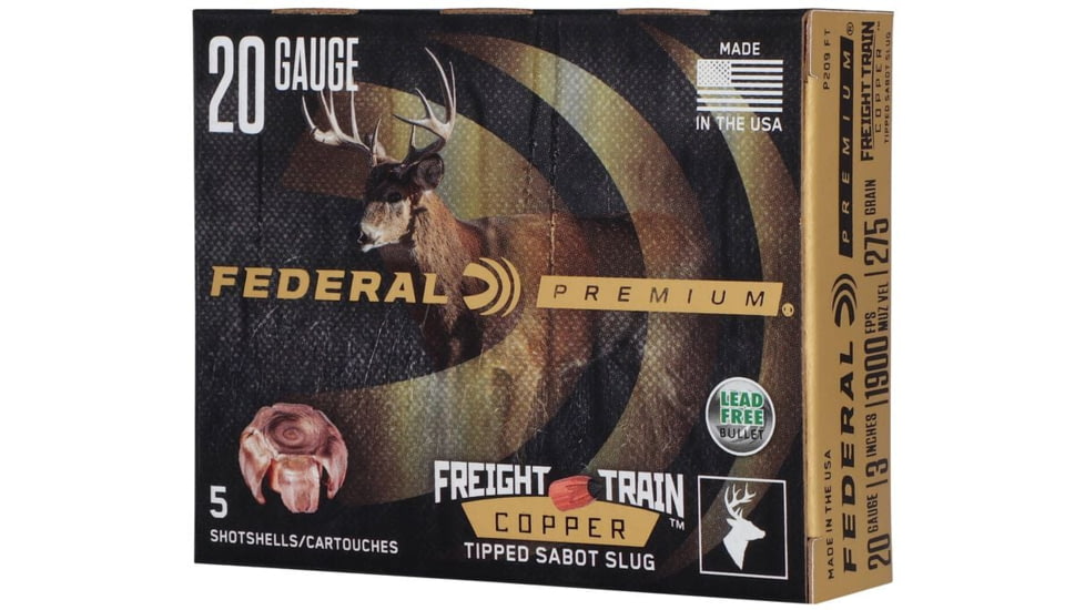 Federal Freight Train Copper Sabot 20 Gauge 275 Grain 3in Slug Shotgun Ammo, 5 Round, P209 FT