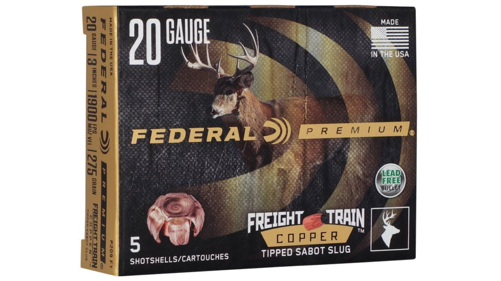 Federal Freight Train Copper Sabot 20 Gauge 275 Grain 3in Slug Shotgun Ammo, 5 Round, P209 FT