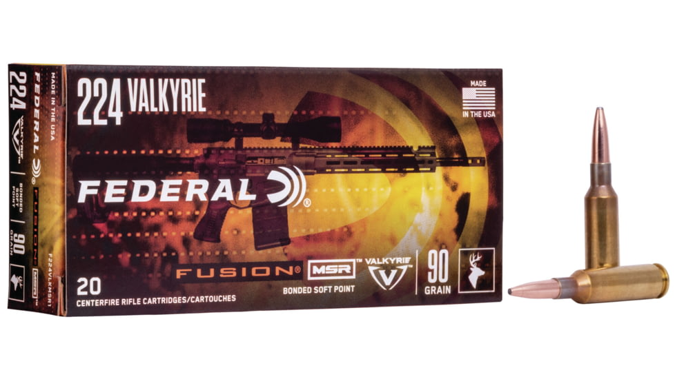 Federal Premium Fusion MSR Rifle Ammo, .224 Valkyrie, Fusion Soft Point, 90 grain, 20 Rounds, F224VLKMSR1