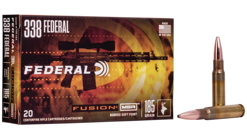 Federal Premium Fusion MSR Rifle Ammo, .338 Federal, Fusion Soft Point, 185 grain, 20 Rounds, F338FMSR2
