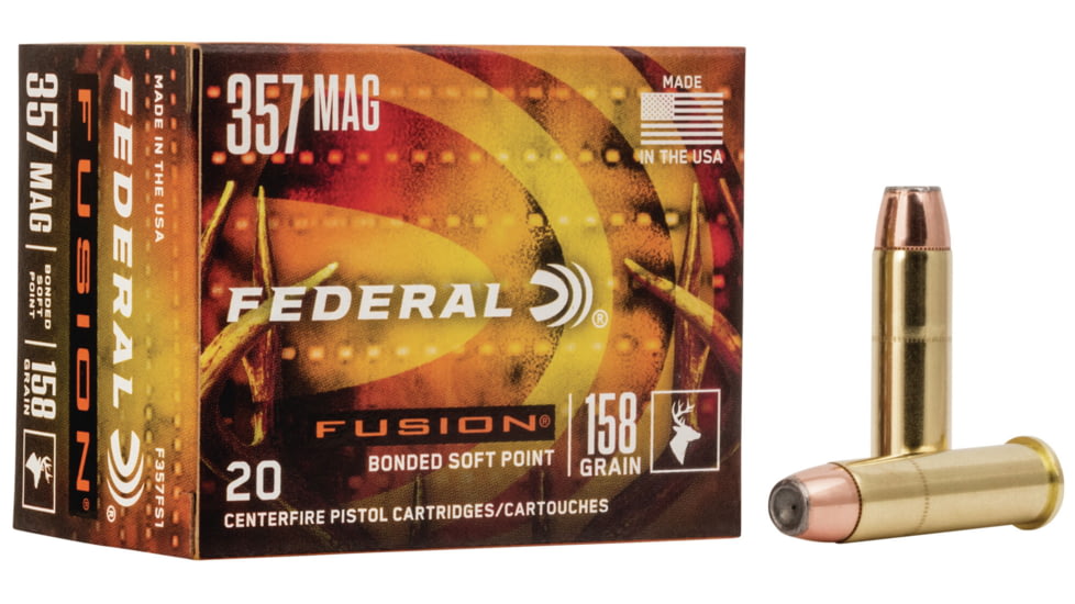 Federal Fusion 357 Magnum 158 Grain Soft Point Brass Centerfire Pistol Ammo, 20 Rounds, F357FS1