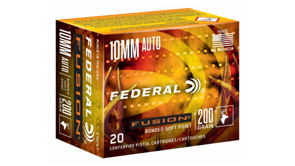 Federal Fusion 10mm Auto 200 Grain Soft Point Brass Centerfire Pistol Ammo, 20 Rounds, F10FS1