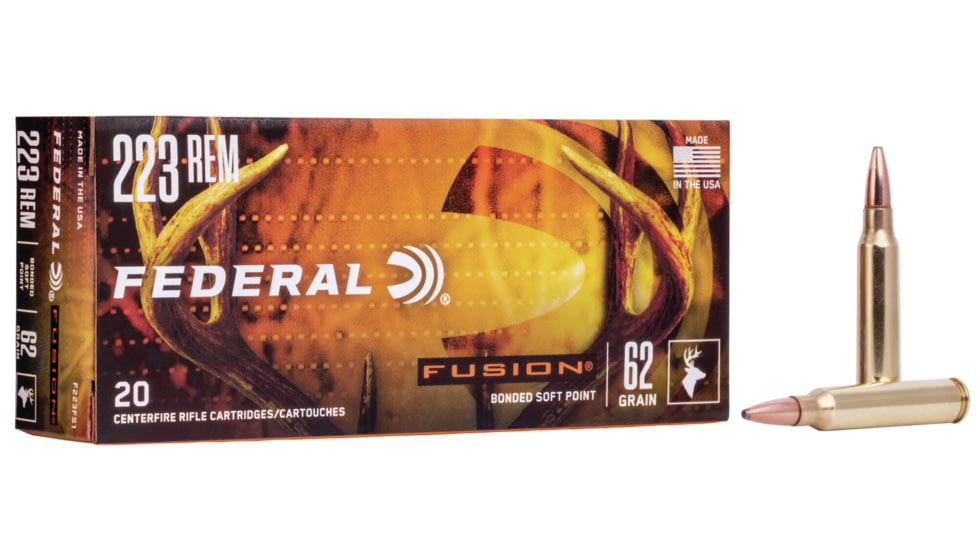 Federal Fusion .223 62 Grain Soft Point Centerfire Rifle Ammo, 20 Rounds, F223FS1