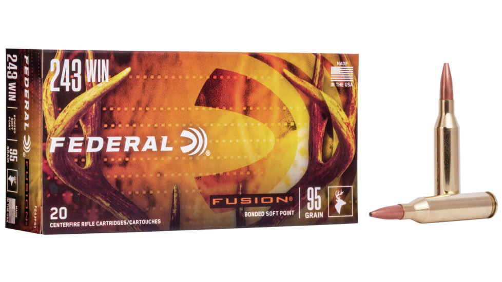 Federal Fusion .243 Winchester 95 Grain Soft Point Centerfire Rifle Ammo, 20 Rounds, F243FS1